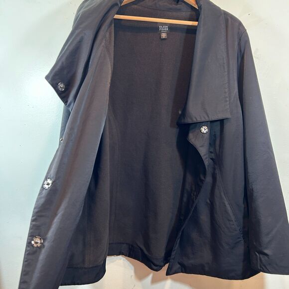 Eileen Fisher Black Snap-Front Warm Lightweight Fleece Lined Jacket Size 3X - Picture 6 of 14